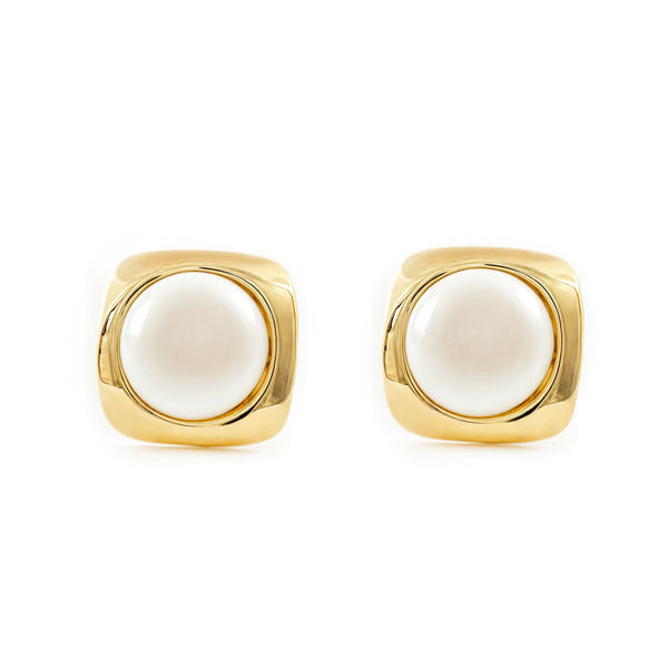 Damen & Kinder Quadrat Perle 6 mm Ohrringe Gelbgold 9K