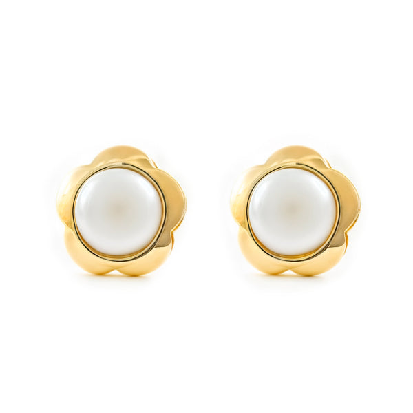 Damen & Kinder Gänseblümchen Perle 6 mm Ohrringe Gelbgold 9K