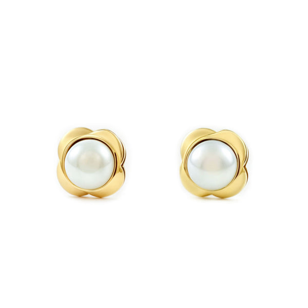 Kinder Baby Kleeblatt Perle 3 mm Ohrringe Gelbgold 9K