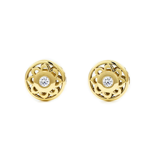 Runde Zirkon Kinder Baby Mädchen Ohrringe Gelbgold 9K