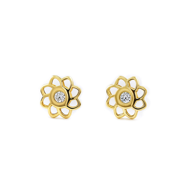 Blume Zirkon Kinder Baby Mädchen Ohrringe Gelbgold 9K