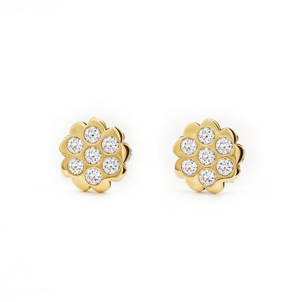 Blume Zirkon Kinder Mädchen Ohrringe Gelbgold 9K