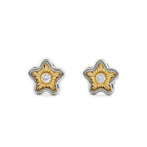 Stern Zirkon Kinder Baby Mädchen Ohrringe 9K two color Gold