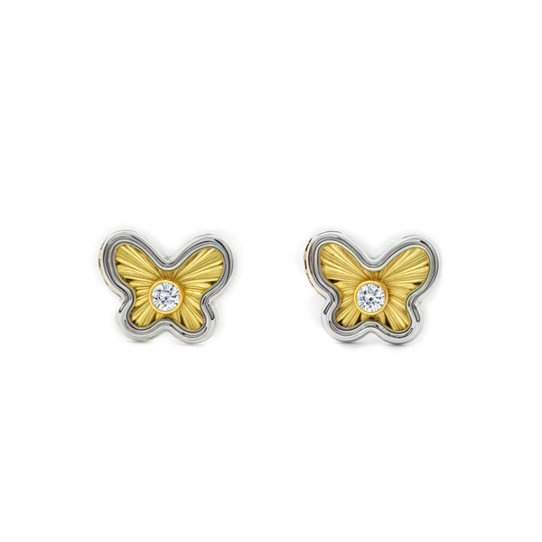 Schmetterling Zirkon Kinder Baby Mädchen Ohrringe 9K two color Gold