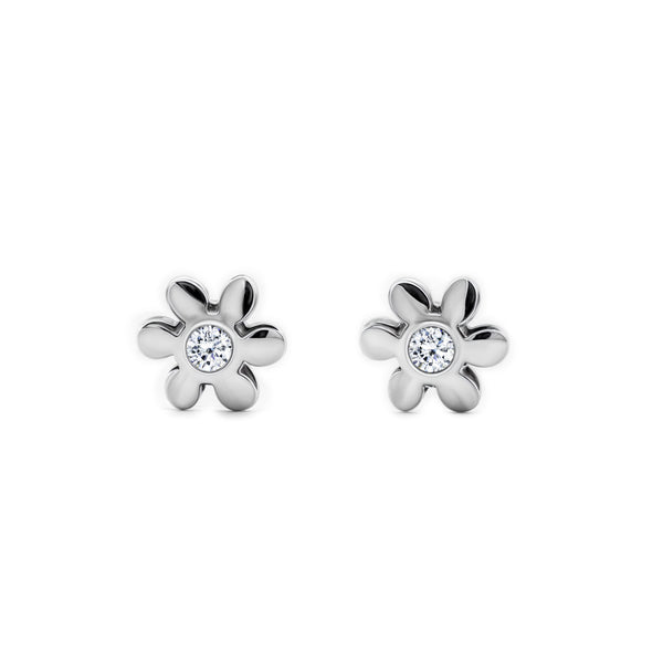 Kinder Baby Blume Zirkon Ohrringe Weißgold 9K