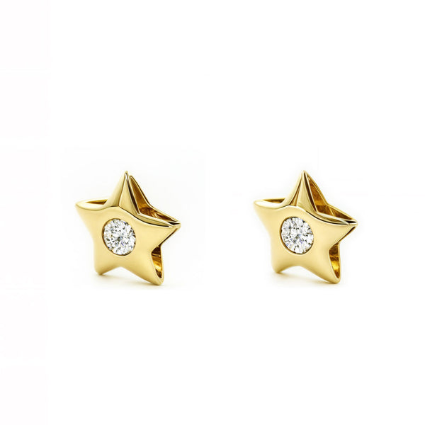 Kinder Baby Stern Zirkon Ohrringe Gelbgold 9K