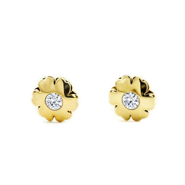 Kinder Baby Blume Zirkon Ohrringe Gelbgold 9K