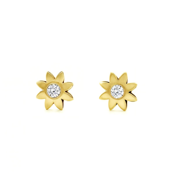 Kinder Baby Boden Zirkon Ohrringe Gelbgold 9K