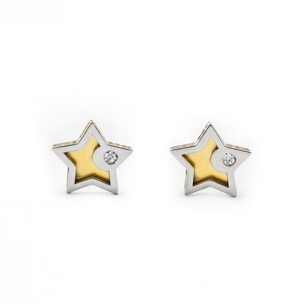 Stern Zirkon Kinder Baby Mädchen Ohrringe 9K two color Gold