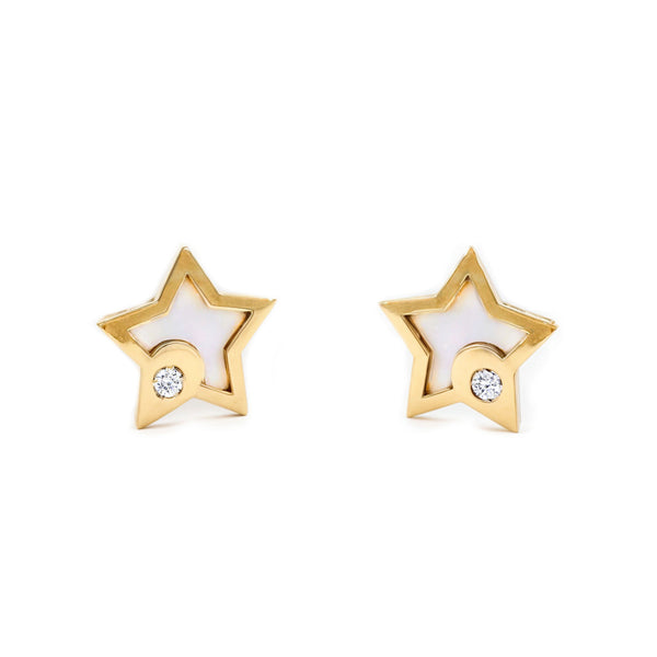 Perlmutt Stern Zirkon Kinder Baby Mädchen Ohrringe Gelbgold 9K