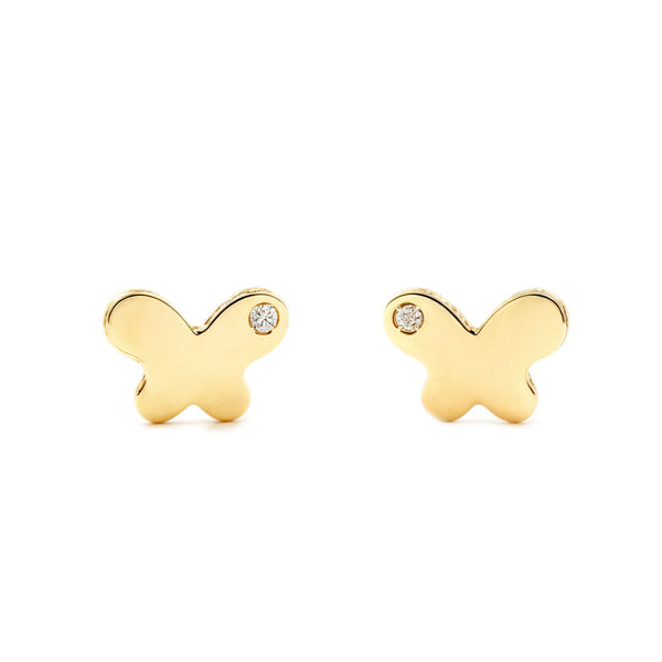 Schmetterling Zirkon Kinder Baby Mädchen Ohrringe Gelbgold 9K