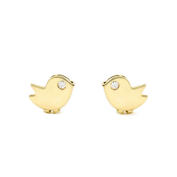 Vogel Zirkon Kinder Baby Mädchen Ohrringe Gelbgold 9K