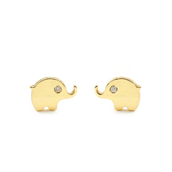 Elefant Zirkon Kinder Baby Mädchen Ohrringe Gelbgold 9K