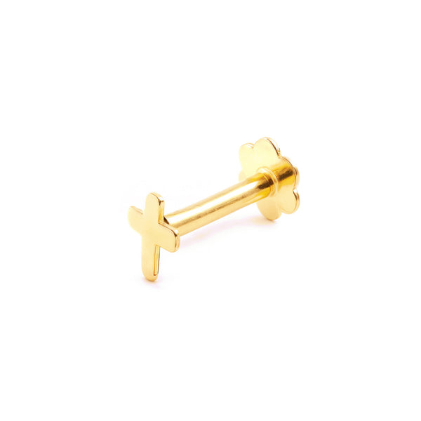 9K Gelbgold Piercing Cartilage Kreuz Glanz