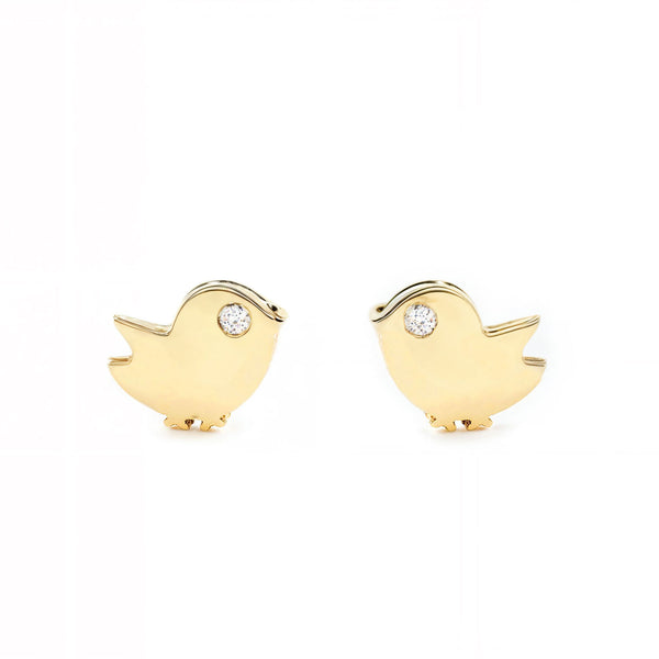 Vogel Zirkon Kinder Baby Mädchen Ohrringe Gelbgold 9K