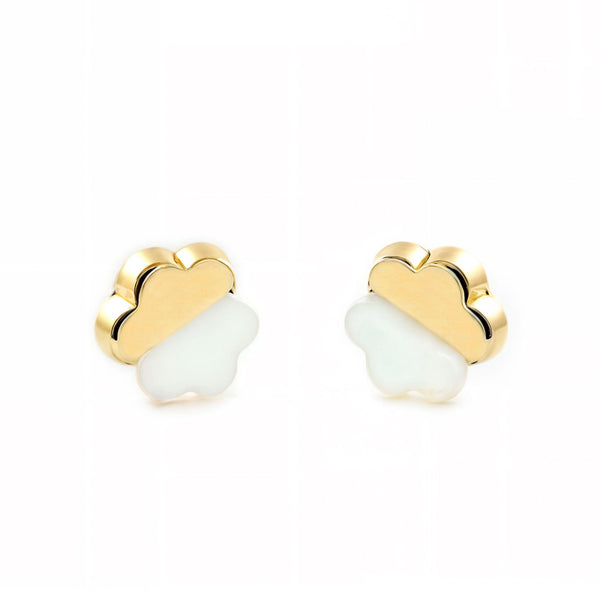 Perlmutt Blume Kinder Baby Mädchen Ohrringe Gelbgold 9K