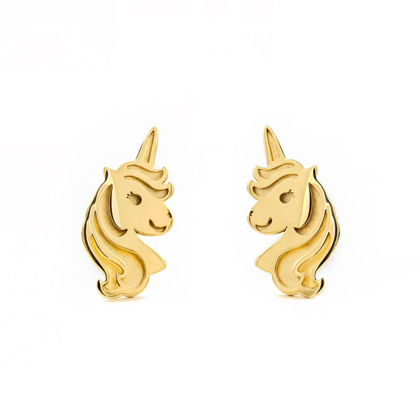 Einhorn Kinder Mädchen Ohrringe Gelbgold 9K