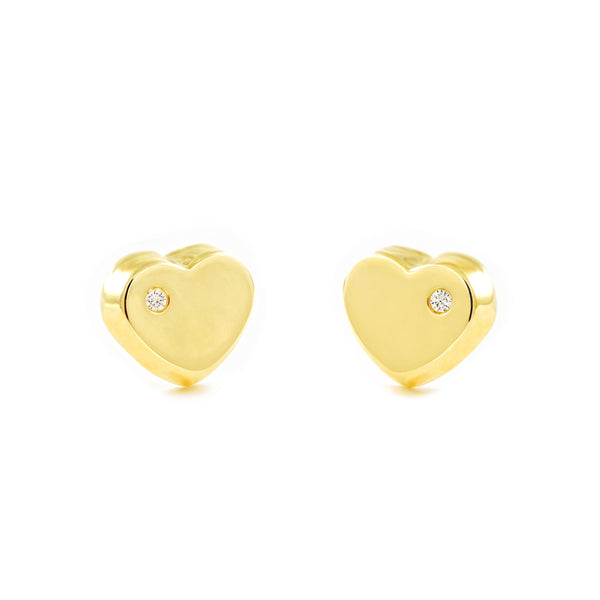 Kinder Baby Herz Zirkon Ohrringe Gelbgold 9K
