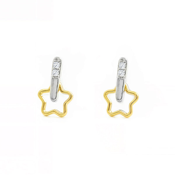 Stern Zirkon Kinder Baby Mädchen Ohrringe 9K two color Gold