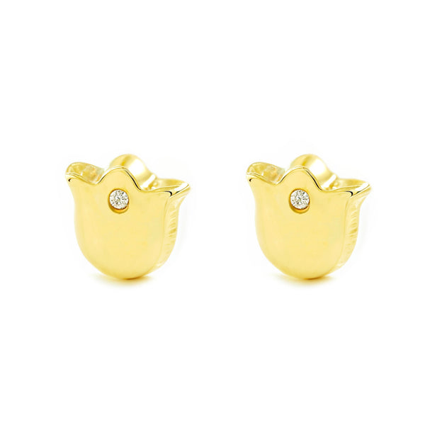 Tulpe Zirkon Kinder Baby Mädchen Ohrringe Gelbgold 9K