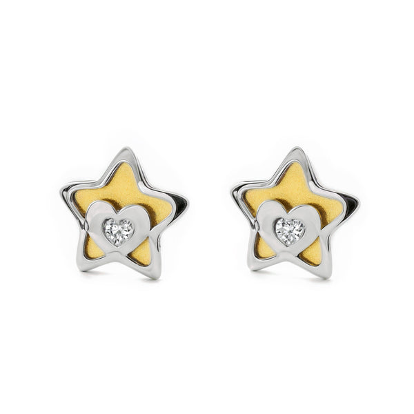 Stern Zirkon Kinder Baby Mädchen Ohrringe 9K two color Gold