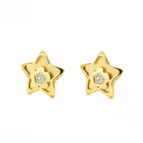 Stern Zirkon Kinder Baby Mädchen Ohrringe Gelbgold 9K