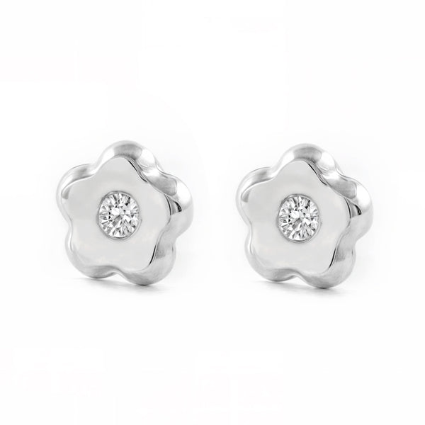 Gänseblümchen Zirkon Kinder Baby Mädchen Ohrringe Weißgold 9K