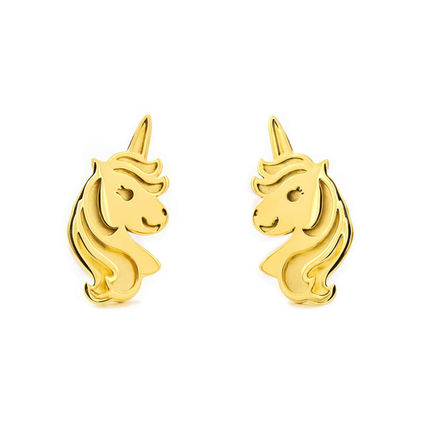 Einhorn Kinder Baby Mädchen Ohrringe Gelbgold 9K