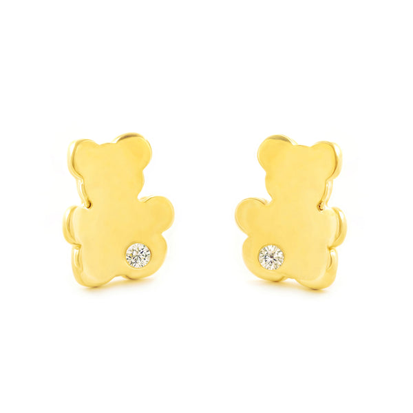 Bär Zirkon Kinder Baby Mädchen Ohrringe Gelbgold 9K