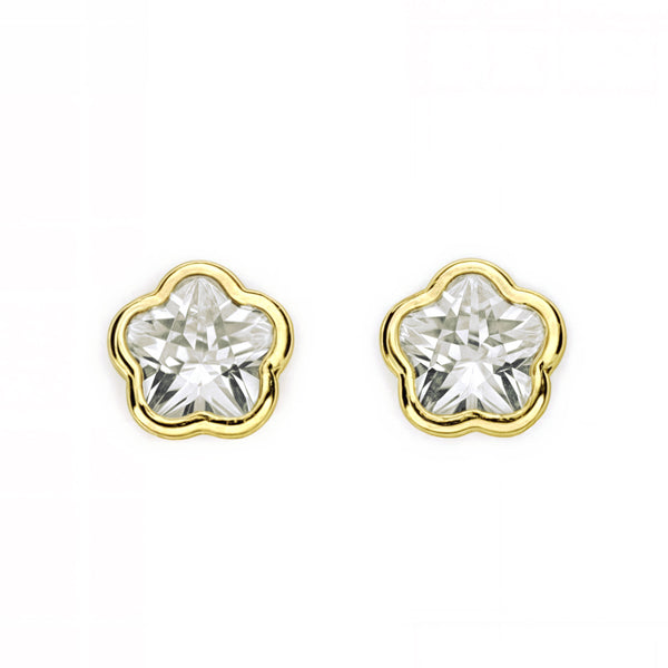 Gänseblümchen Zirkon Kinder Baby Mädchen Ohrringe Gelbgold 18K