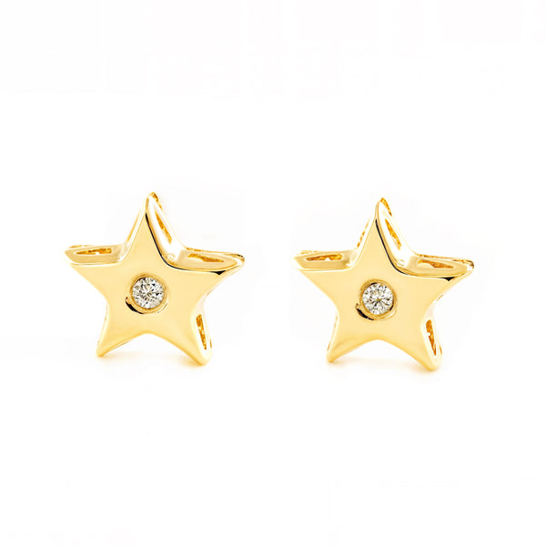 Stern Zirkon Kinder Baby Mädchen Ohrringe Gelbgold 9K