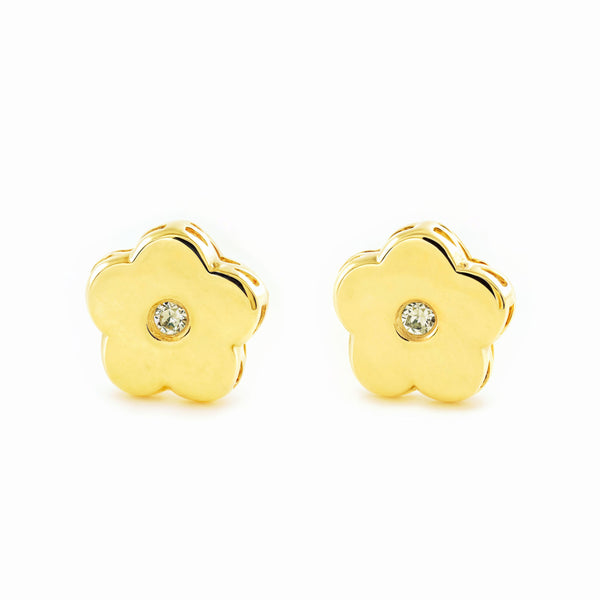 Blume Zirkon Kinder Baby Mädchen Ohrringe Gelbgold 9K