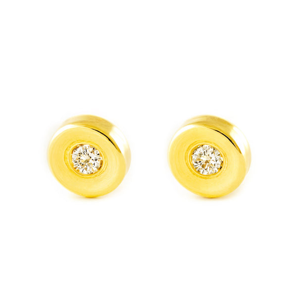Kinder Baby Runde Zirkon Ohrringe Gelbgold 18K