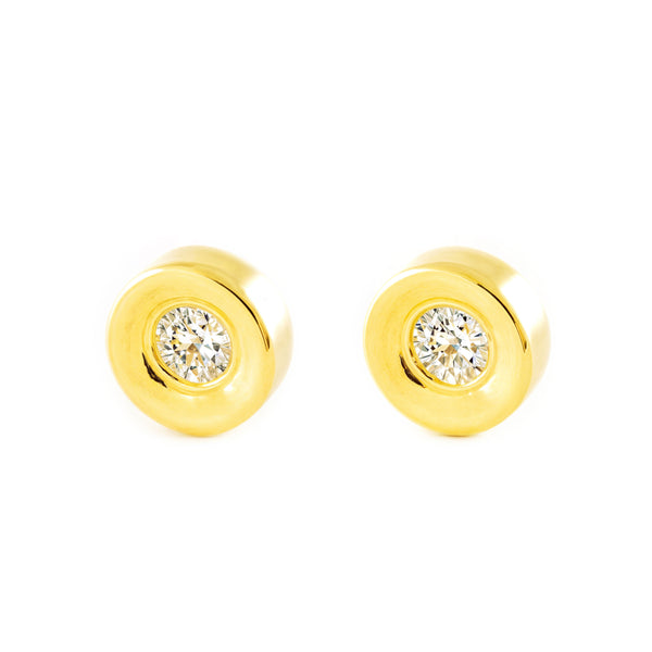 Kinder Baby Runde Zirkon Ohrringe Gelbgold 18K