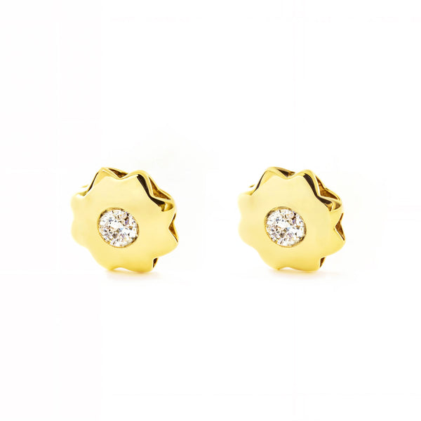 Kinder Baby Blume Zirkon Ohrringe Gelbgold 9K
