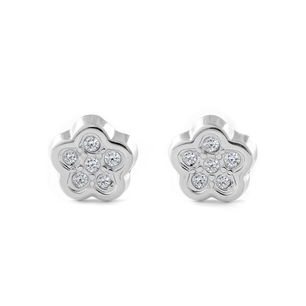 Blume Zirkon Kinder Baby Mädchen Ohrringe Weißgold 9K