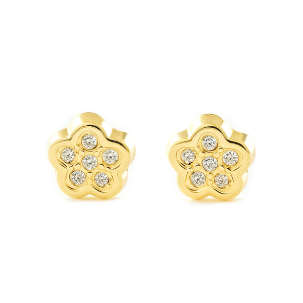 Blume Zirkon Kinder Baby Mädchen Ohrringe Gelbgold 9K