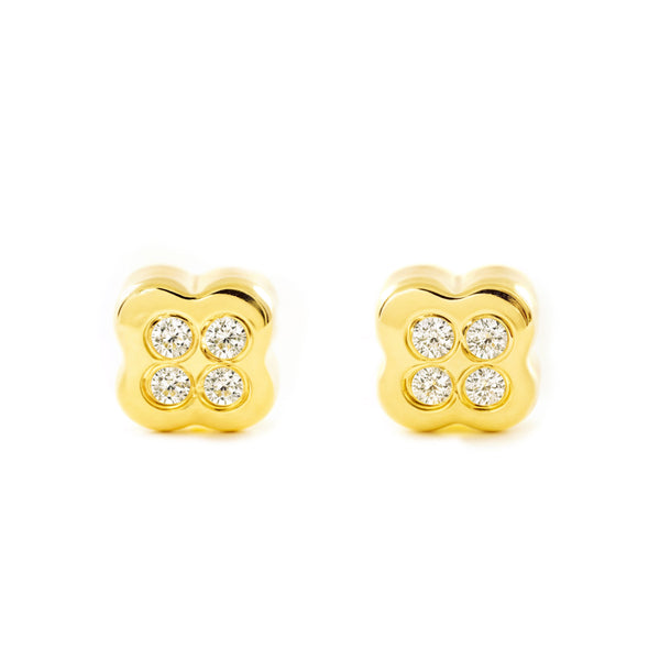 Kinder Baby Blume Zirkon Ohrringe Gelbgold 18K