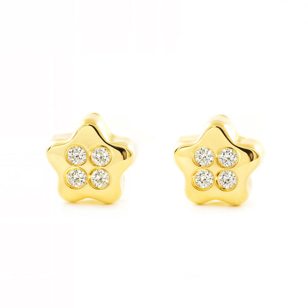 Stern Zirkon Kinder Baby Mädchen Ohrringe Gelbgold 18K