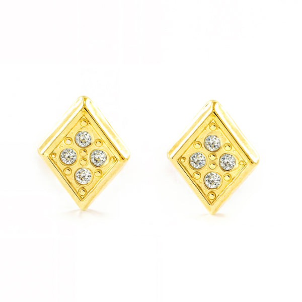 Damen & Kinder Steinbutt Zirkon Ohrringe Gelbgold 9K