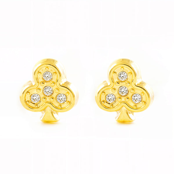 Damen & Kinder Kleeblatt Zirkon Ohrringe Gelbgold 9K