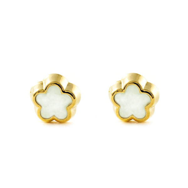 Ohrringe Gelbgold 9K Perlmutt Blume Gänseblümchen Glanz