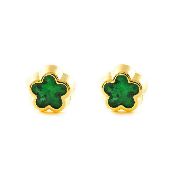 Ohrringe Gelbgold 9K Blume Gänseblümchen Malachit Glanz