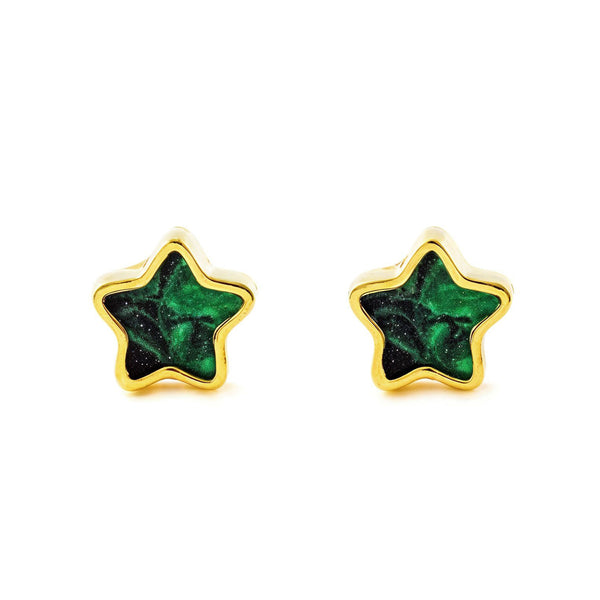 Ohrringe Gelbgold 9K Stern Malachit Glanz