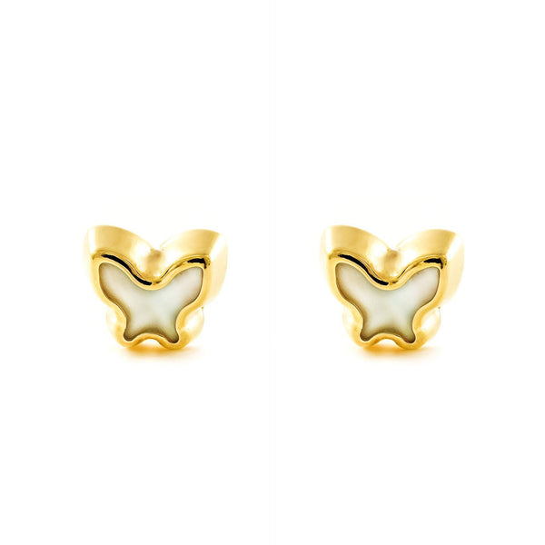 Ohrringe Gelbgold 9K Perlmutt Schmetterling Glanz