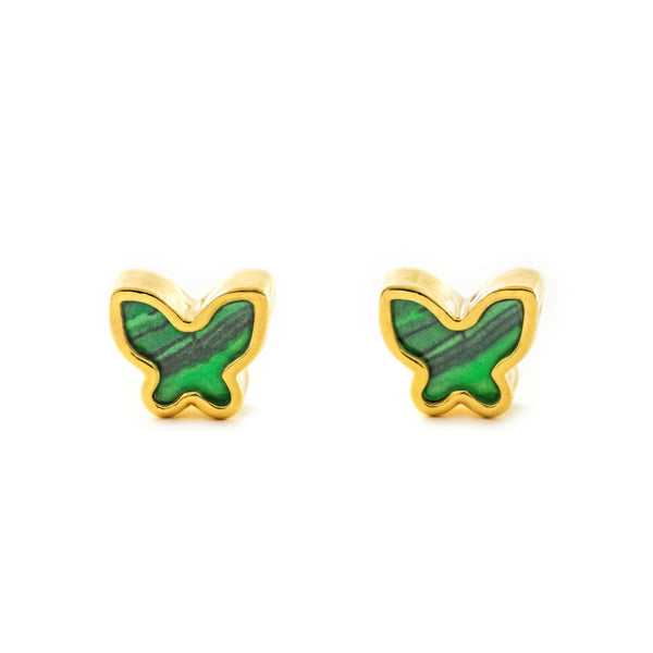 Ohrringe Gelbgold 9K Schmetterling Malachit Glanz
