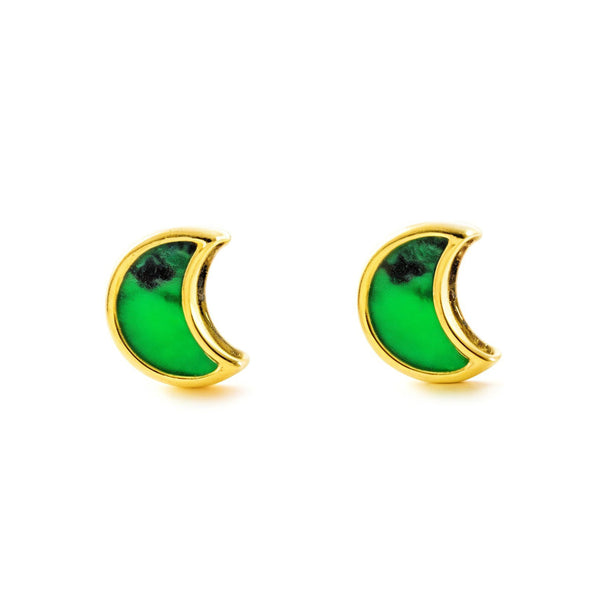 Ohrringe Gelbgold 9K Mond Malachit Glanz