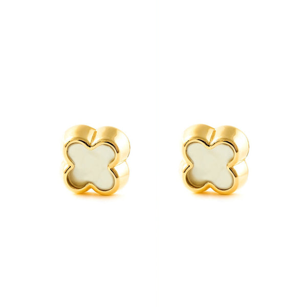 Ohrringe Gelbgold 9K Perlmutt Kleeblatt Glanz