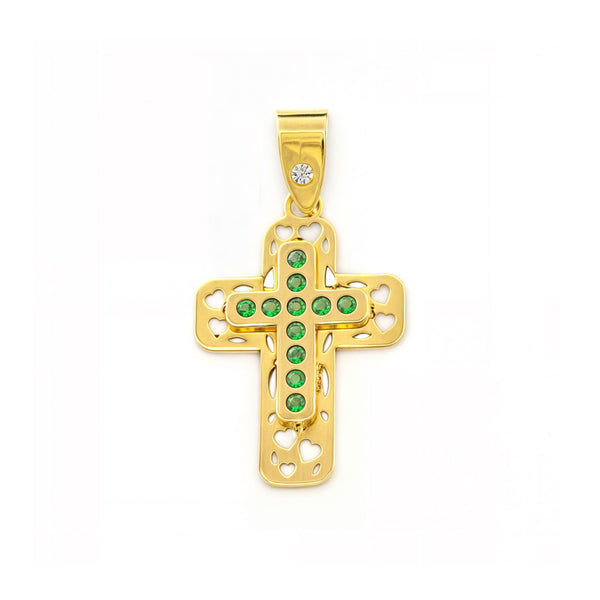 Kleine rechteckige Kreuz Gelbgold 9K mit synthetischen Edelsteinen Glanz 16 x 11 mm
