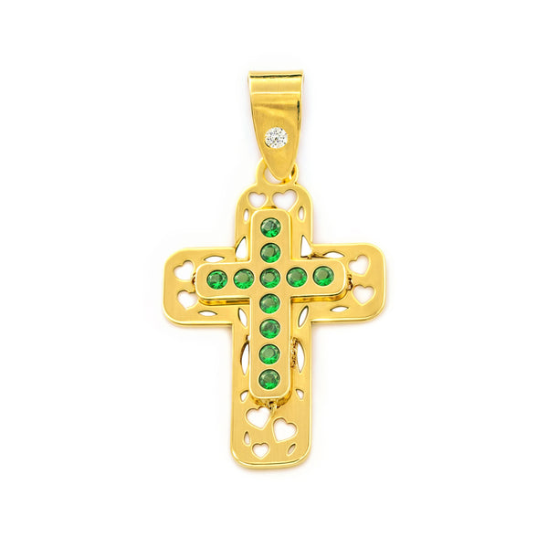 Kreuz Gelbgold 9K Rechteckige 9K mit synthetischen Edelsteinen Glanz 22 x 15 mm